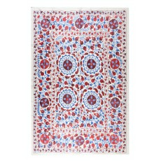 Silk Hand Embroidered Tapestry. New Suzani Textile Wall Hanging. Uzbek Bed Cover