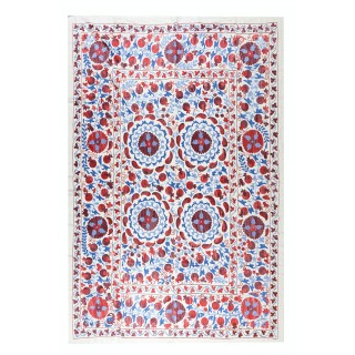 Silk Hand Embroidered Tapestry. New Suzani Textile Wall Hanging. Uzbek Bed Cover