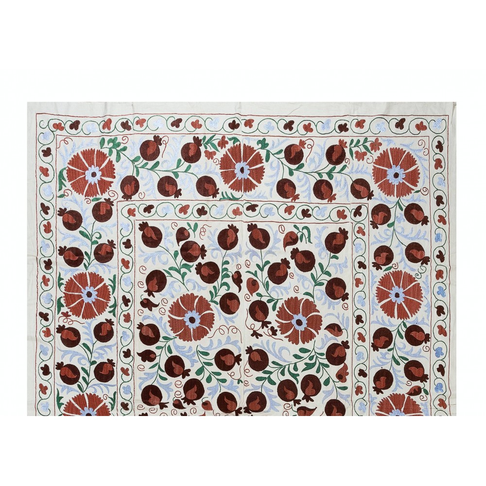 Silk Hand Embroidered Suzani Bed Cover, New Traditional Wall Hanging from Uzbekistan