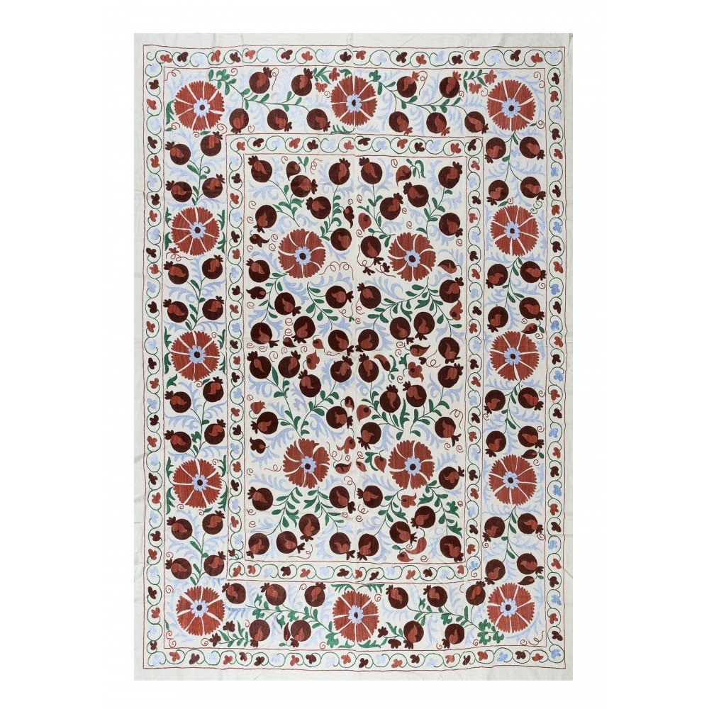 Silk Hand Embroidered Suzani Bed Cover, New Traditional Wall Hanging from Uzbekistan