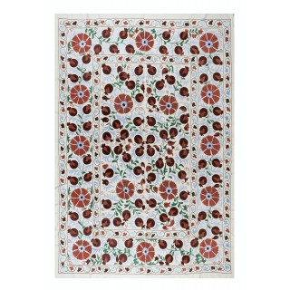 Silk Hand Embroidered Suzani Bed Cover. New Traditional Wall Hanging from Uzbekistan