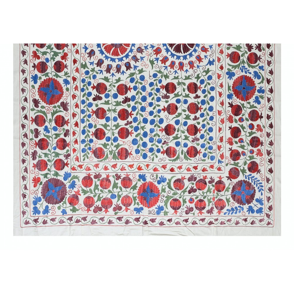 Silk Hand Embroidered Suzani Bed Cover, New Uzbek Suzani Wall Hanging