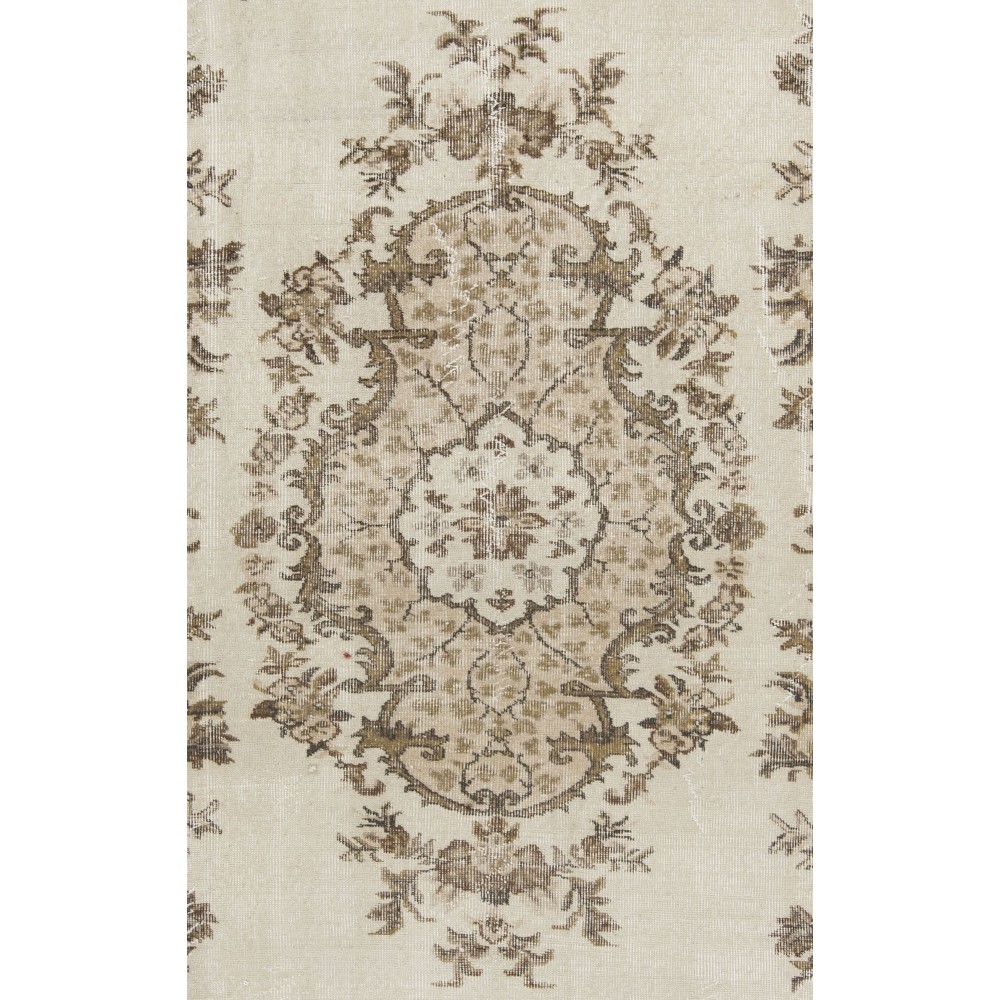 Authentic Vintage Handmade Turkish Wool Area Rug with Floral Medallion Design