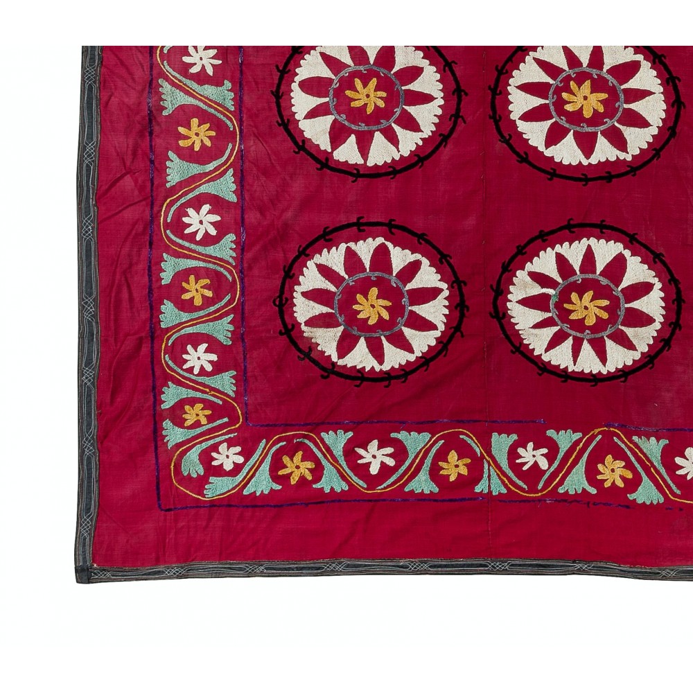 Vintage Silk Hand Embroidery Bed Cover, Central Asian Suzani Wall Hanging
