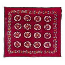 Vintage Silk Hand Embroidery Bed Cover. Central Asian Suzani Wall Hanging