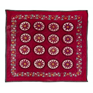Vintage Silk Hand Embroidery Bed Cover. Central Asian Suzani Wall Hanging