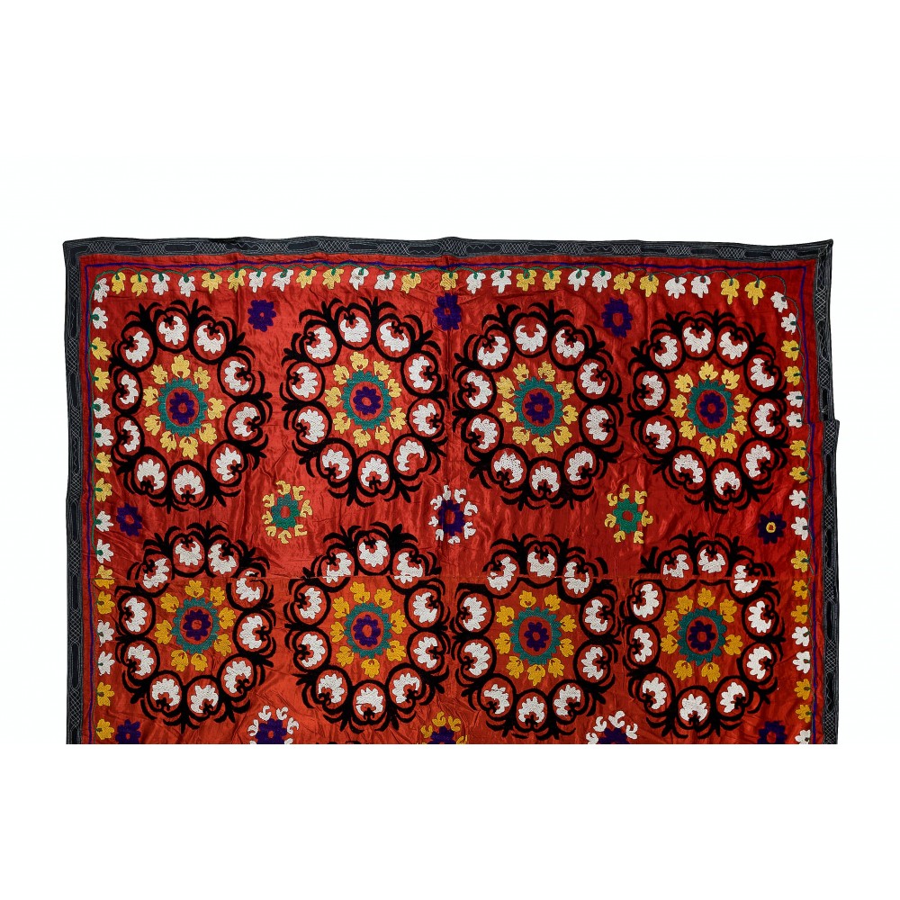 Vintage Traditional Silk Embroidery Bed Cover, Asian Suzani Wall Hanging