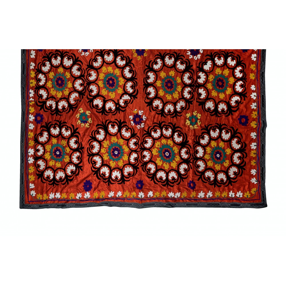 Vintage Traditional Silk Embroidery Bed Cover, Asian Suzani Wall Hanging