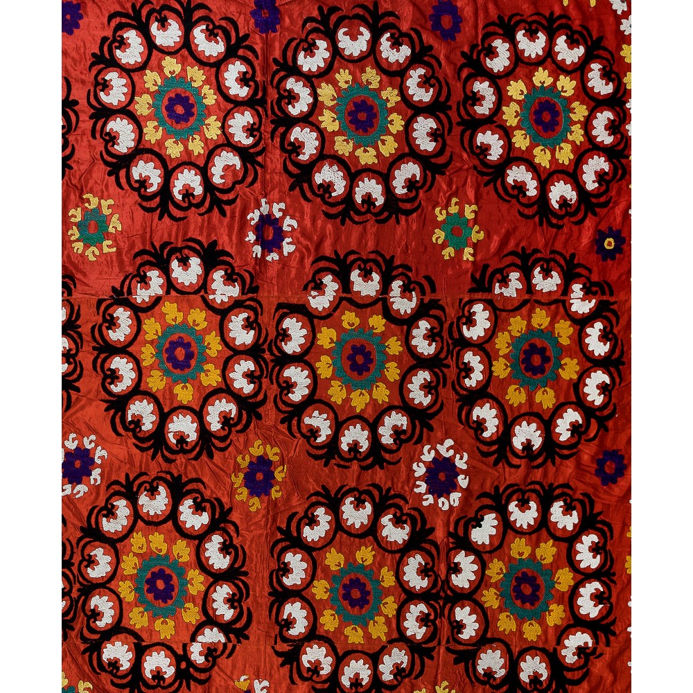 Vintage Traditional Silk Embroidery Bed Cover, Asian Suzani Wall Hanging
