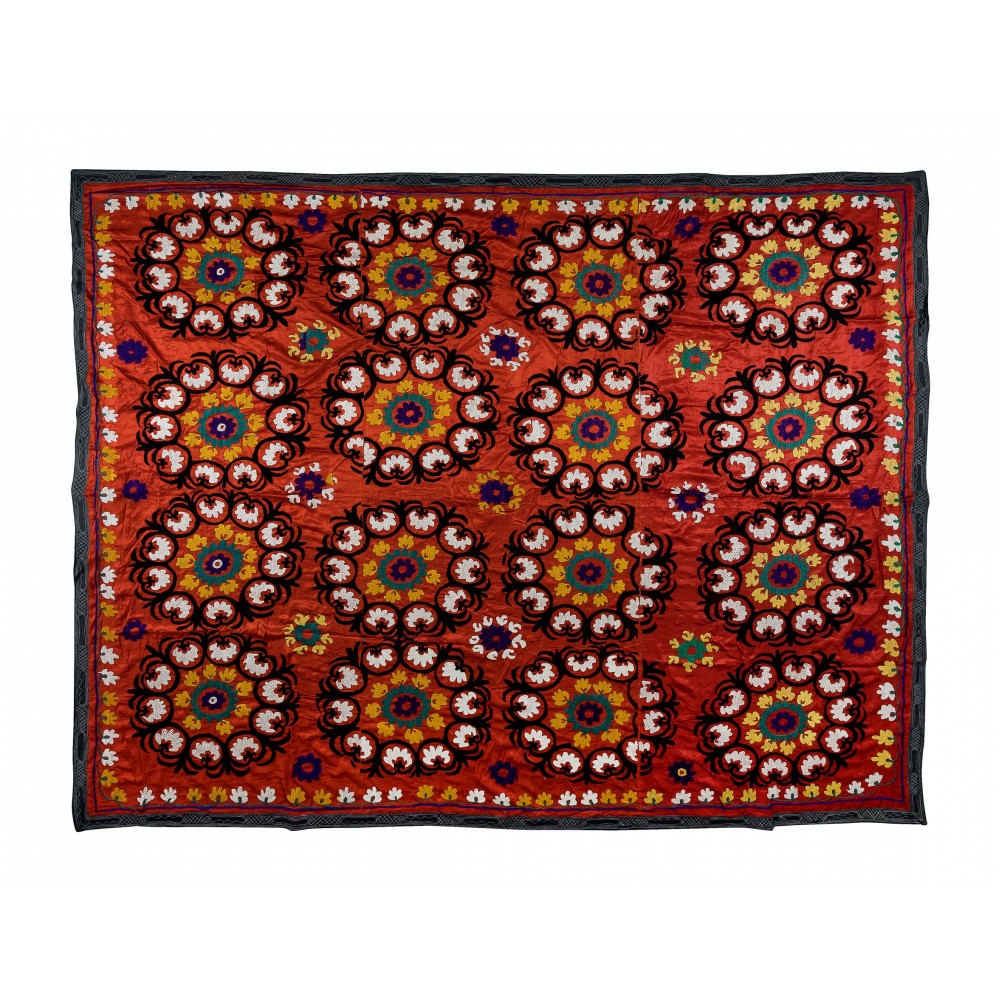 Vintage Traditional Silk Embroidery Bed Cover, Asian Suzani Wall Hanging