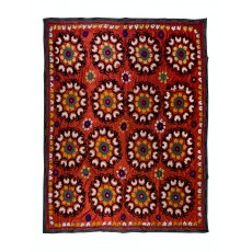 Vintage Traditional Silk Embroidery Bed Cover. Asian Suzani Wall Hanging