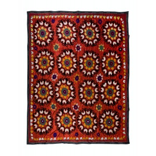 Vintage Traditional Silk Embroidery Bed Cover. Asian Suzani Wall Hanging