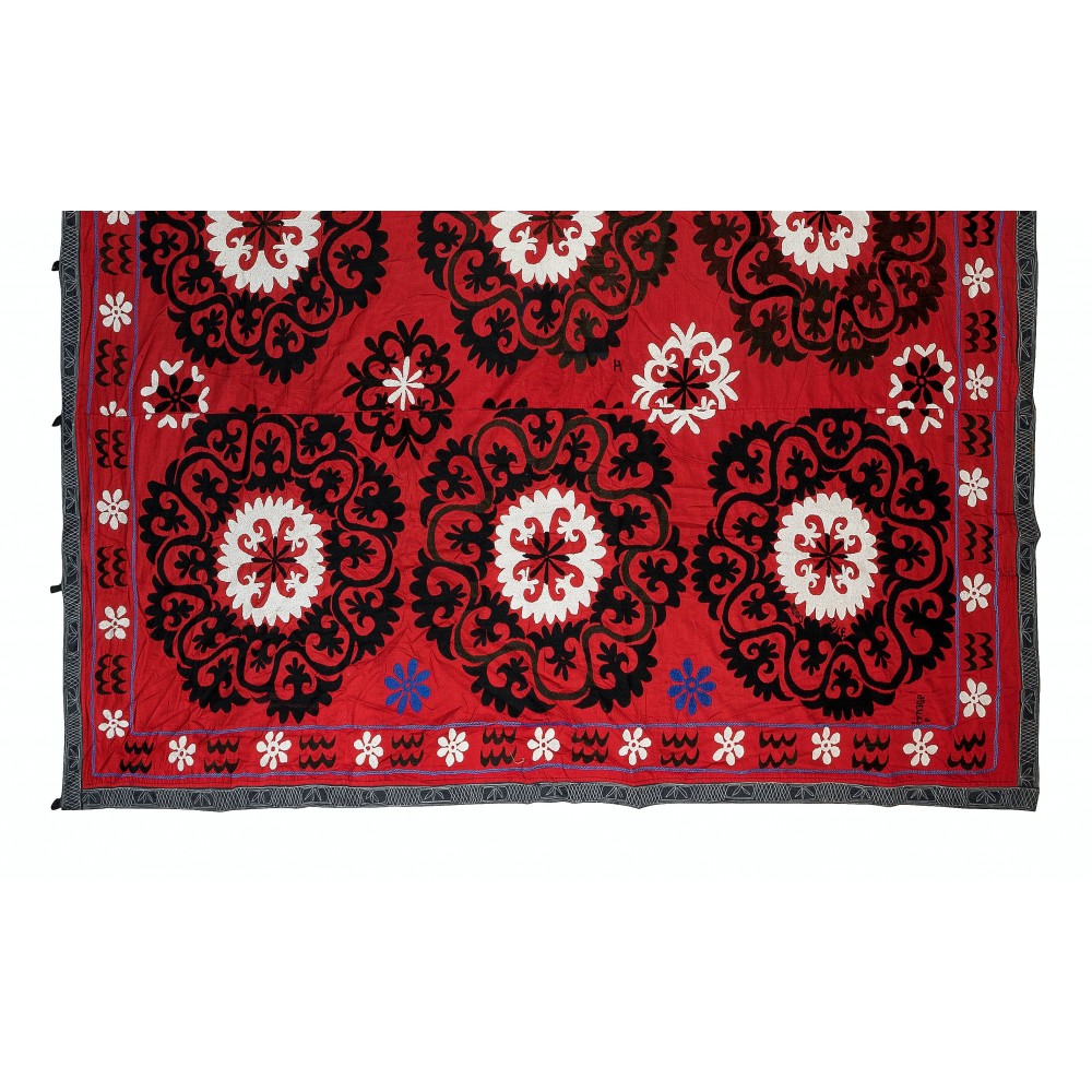 Vintage Silk Hand Embroidery Bed Cover, Authentic Suzani Wall Hanging From Central Asia