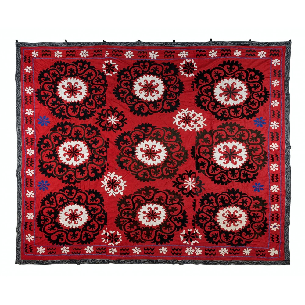 Vintage Silk Hand Embroidery Bed Cover, Authentic Suzani Wall Hanging From Central Asia