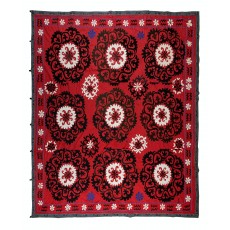 Vintage Silk Hand Embroidery Bed Cover. Suzani Textile Wall Hanging
