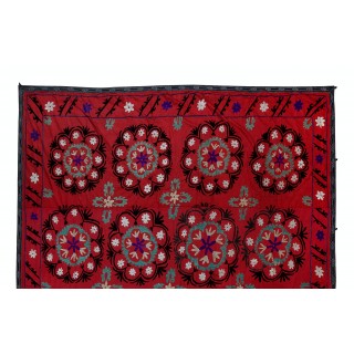 Vintage Silk Hand Embroidery Bed Cover. Traditional Suzani Textile Wall Hanging Vintage Silk Hand Embroidery Bed Cover. Traditional Suzani Textile Wall Hanging