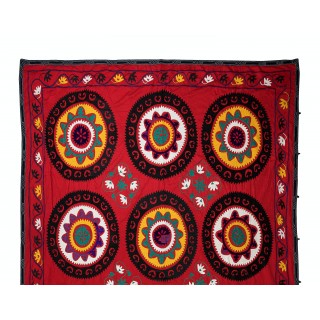 Vintage Silk Hand Embroidery Bed Cover. Traditional Suzani Textile Wall Hanging Vintage Silk Hand Embroidery Bed Cover. Traditional Suzani Textile Wall Hanging