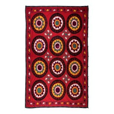 Vintage Silk Hand Embroidery Bed Cover. Traditional Suzani Textile Wall Hanging