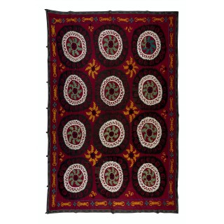 Vintage Silk Hand Embroidery Bed Cover. Central Asian Suzani Wall Hanging