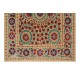 Vintage Silk Hand Embroidery Bed Cover, Central Asian Suzani Wall Hanging