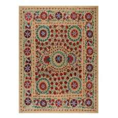 Vintage Silk Hand Embroidery Bed Cover. Central Asian Suzani Wall Hanging