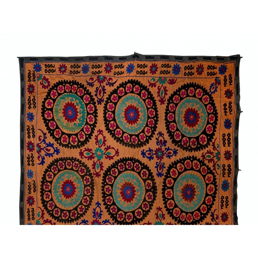 Vintage Silk Hand Embroidery Bed Cover, Uzbek Suzani Wall Hanging