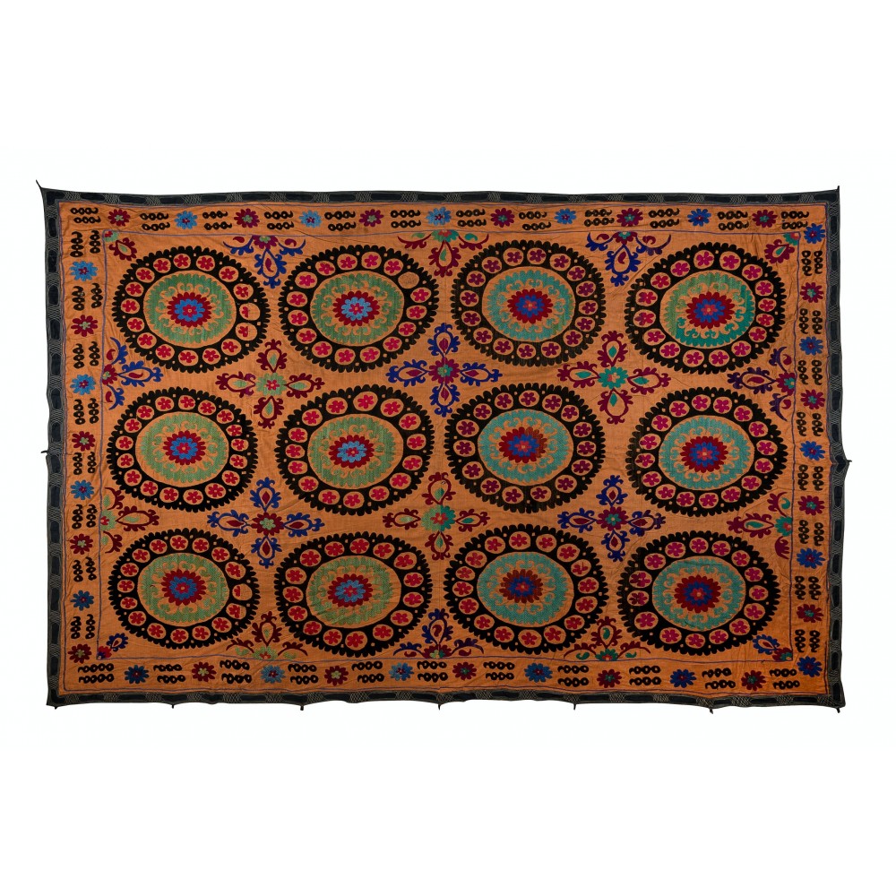 Vintage Silk Hand Embroidery Bed Cover, Uzbek Suzani Wall Hanging