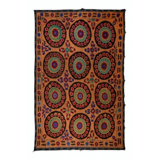 Vintage Silk Embroidery Bed Cover. Suzani Wall Hanging. Handmade Tablecloth