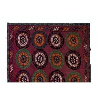 Vintage Silk Embroidery Bedspread. Central Asian Suzani Tablecloth Vintage Silk Embroidery Bedspread. Central Asian Suzani Tablecloth