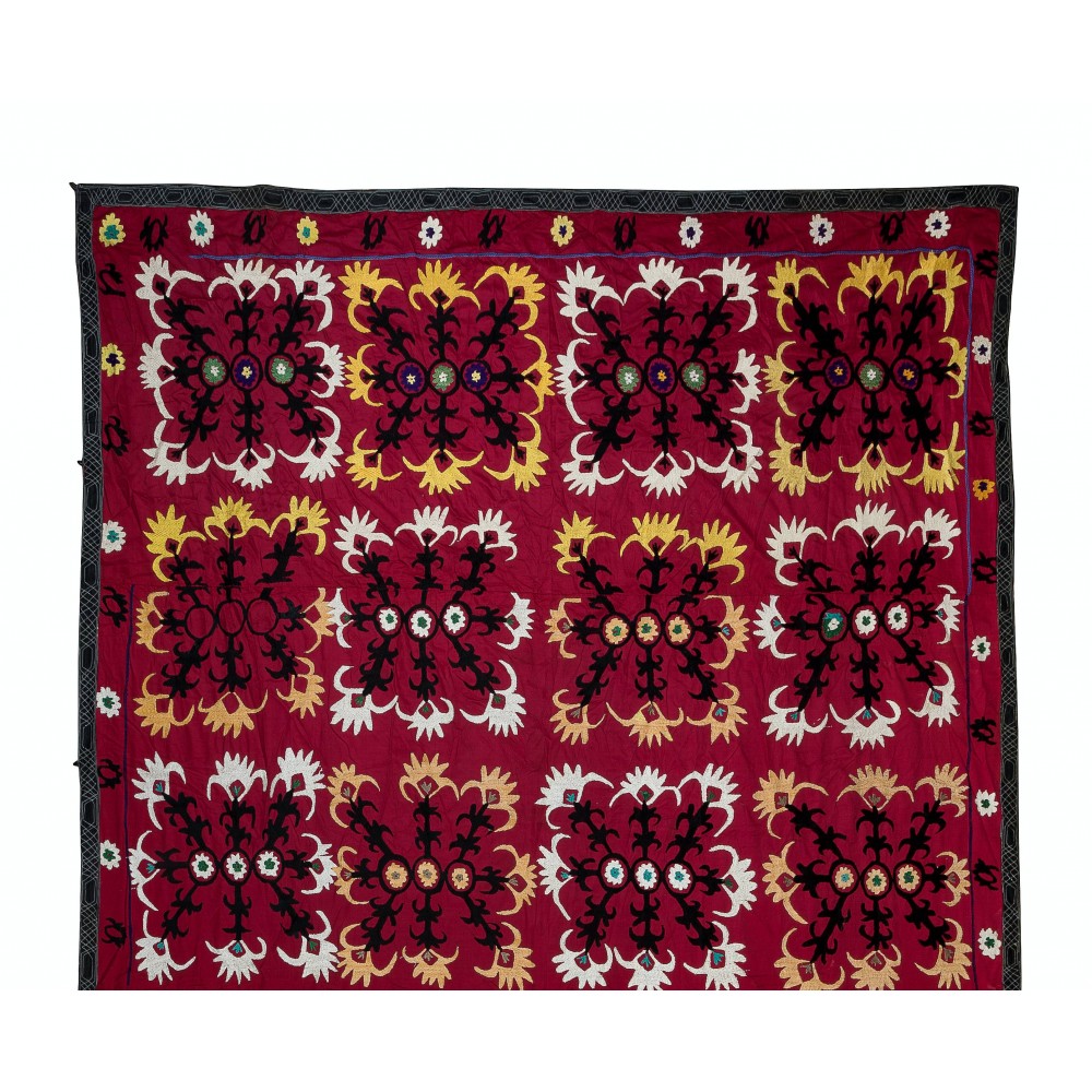 Vintage Silk Hand Embroidery Bed Cover, Uzbek Suzani Wall Hanging