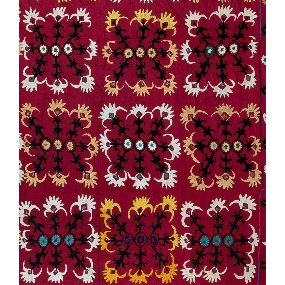 Vintage Silk Hand Embroidery Bed Cover, Uzbek Suzani Wall Hanging