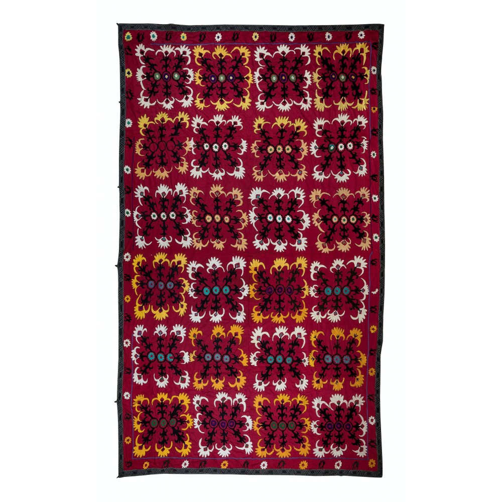 Vintage Silk Hand Embroidery Bed Cover, Uzbek Suzani Wall Hanging
