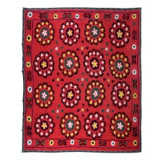 Vintage Silk Hand Embroidery Bed Cover. Central Asian Suzani Wall Hanging