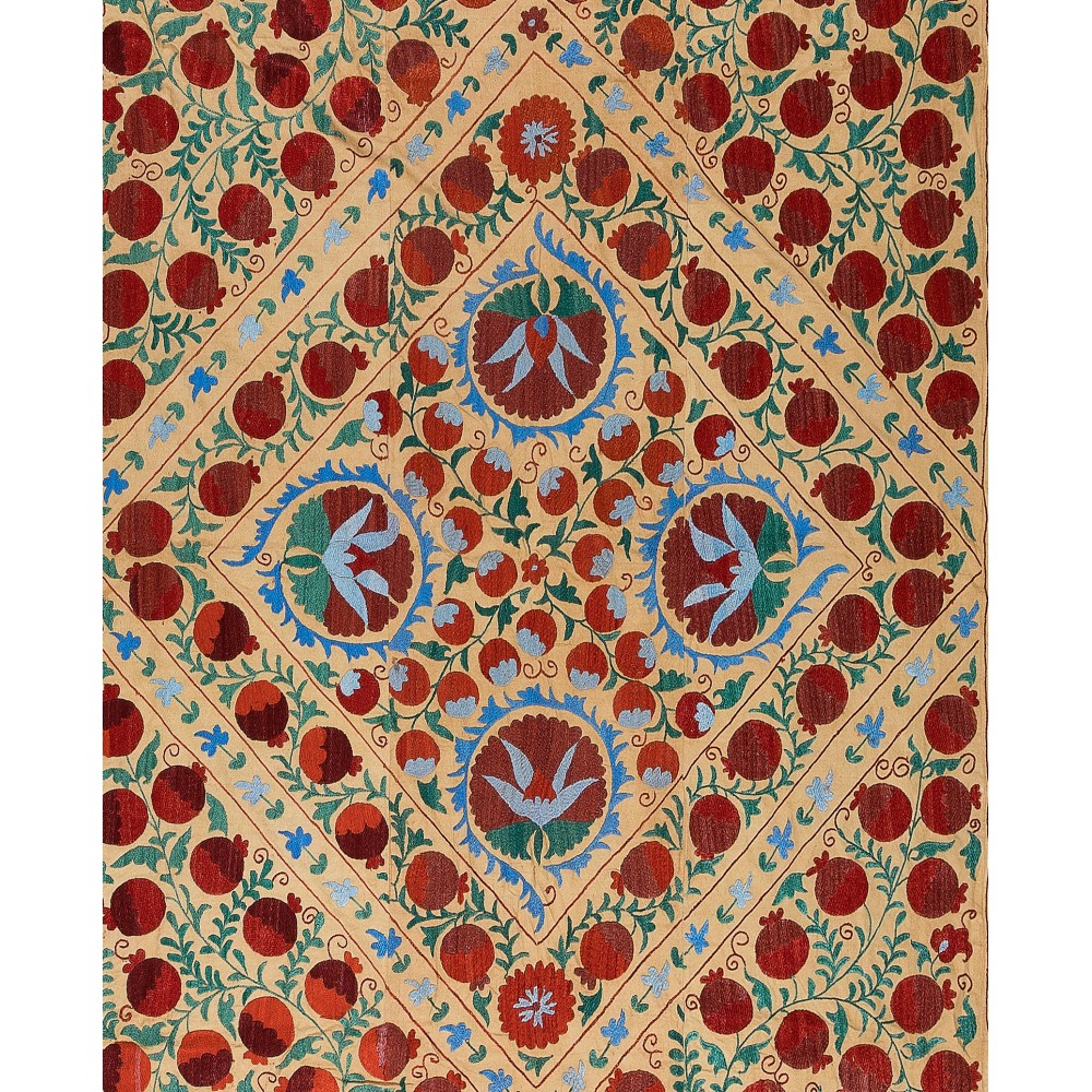 Vintage Silk Hand Embroidery Bed Cover, Decorative Suzani Wall Hanging from Uzbekistan