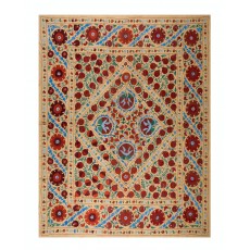 Vintage Silk Hand Embroidery Bed Cover. Suzani Fabric Wall Hanging from Uzbekistan