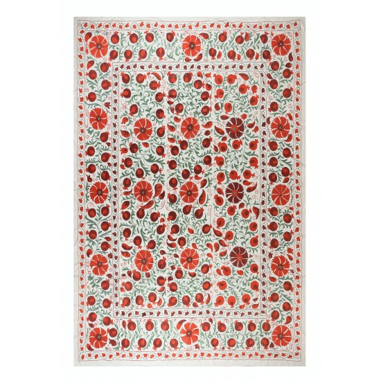 Decorative Silk Hand Embroidery Suzani Wall Hanging, Bedspread