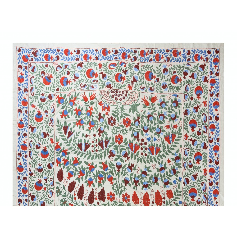 Exceptional Suzani Textile Wall Tapestry, Silk Embroidered Bedspread, Decorative Table Cover, Uzbek Wall Hanging