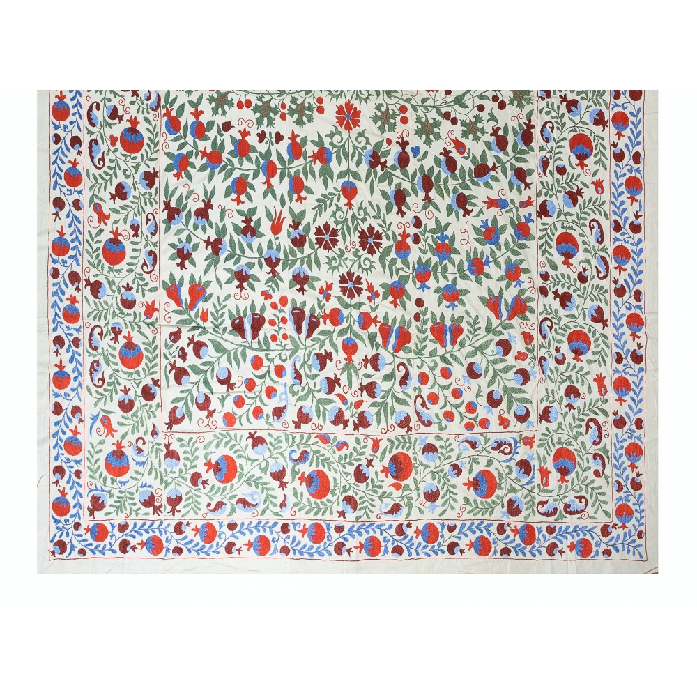 Exceptional Suzani Textile Wall Tapestry, Silk Embroidered Bedspread, Decorative Table Cover, Uzbek Wall Hanging
