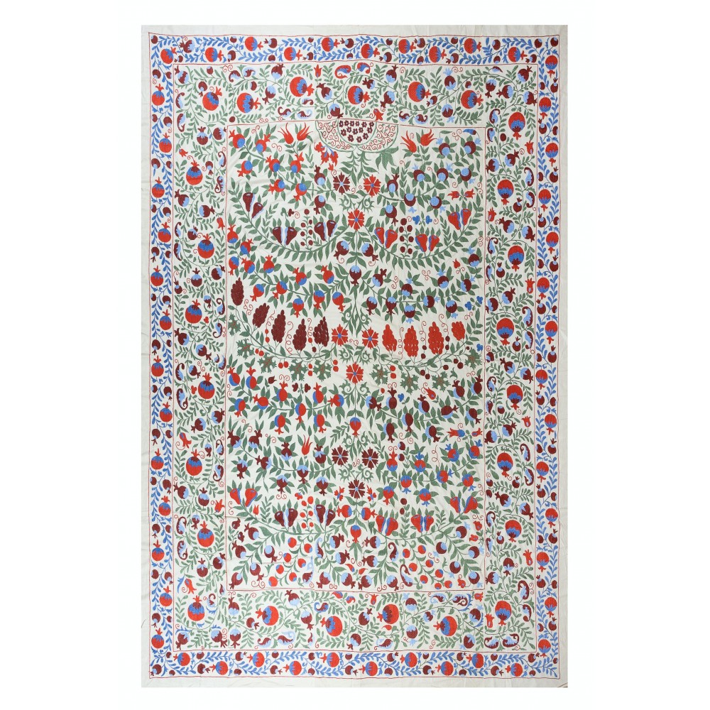 Exceptional Suzani Textile Wall Tapestry, Silk Embroidered Bedspread, Decorative Table Cover, Uzbek Wall Hanging