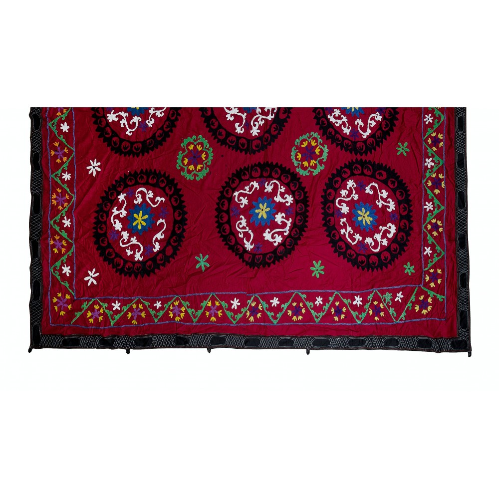 Vintage Silk Hand Embroidery Bed Cover, Central Asian Suzani Wall Hanging