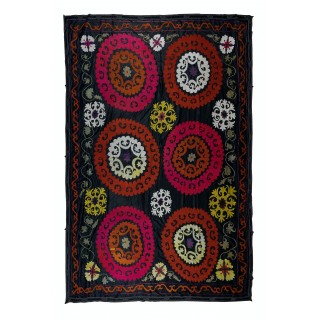Vintage Silk Hand Embroidery Bed Cover. Suzani Textile Wall Hanging. One-of-a-kind Tablecloth