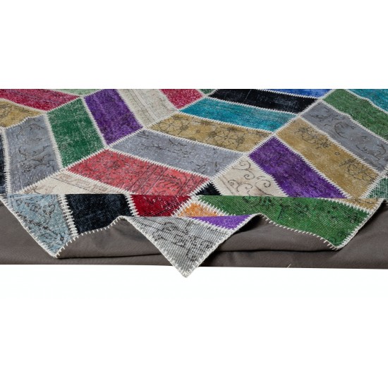 Handmade Patchwork Rug Made from Redyed Vintage Carpets. Colorful Saloon Rug