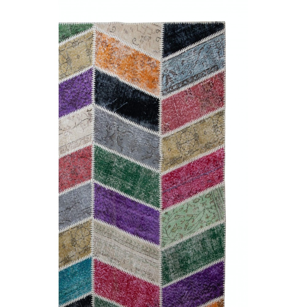 Handmade Patchwork Rug Made from Redyed Vintage Carpets. Colorful Saloon Rug