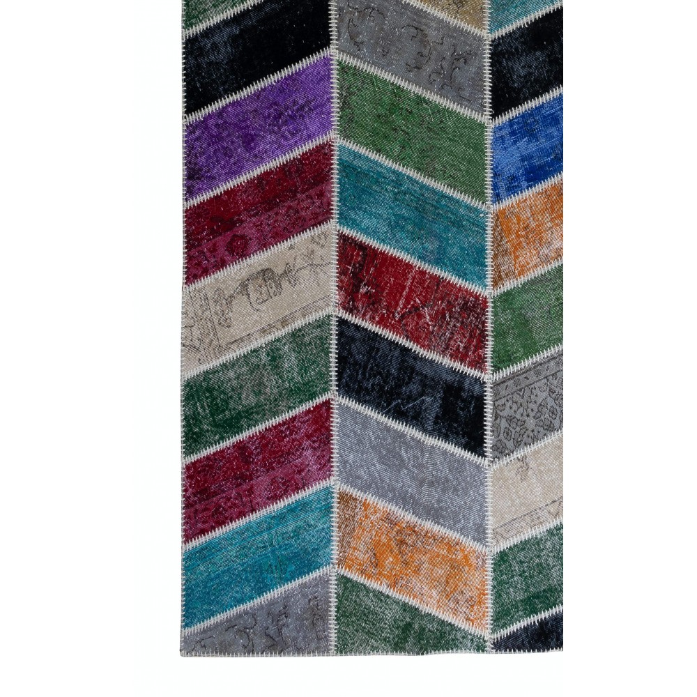Handmade Patchwork Rug Made from Redyed Vintage Carpets. Colorful Saloon Rug
