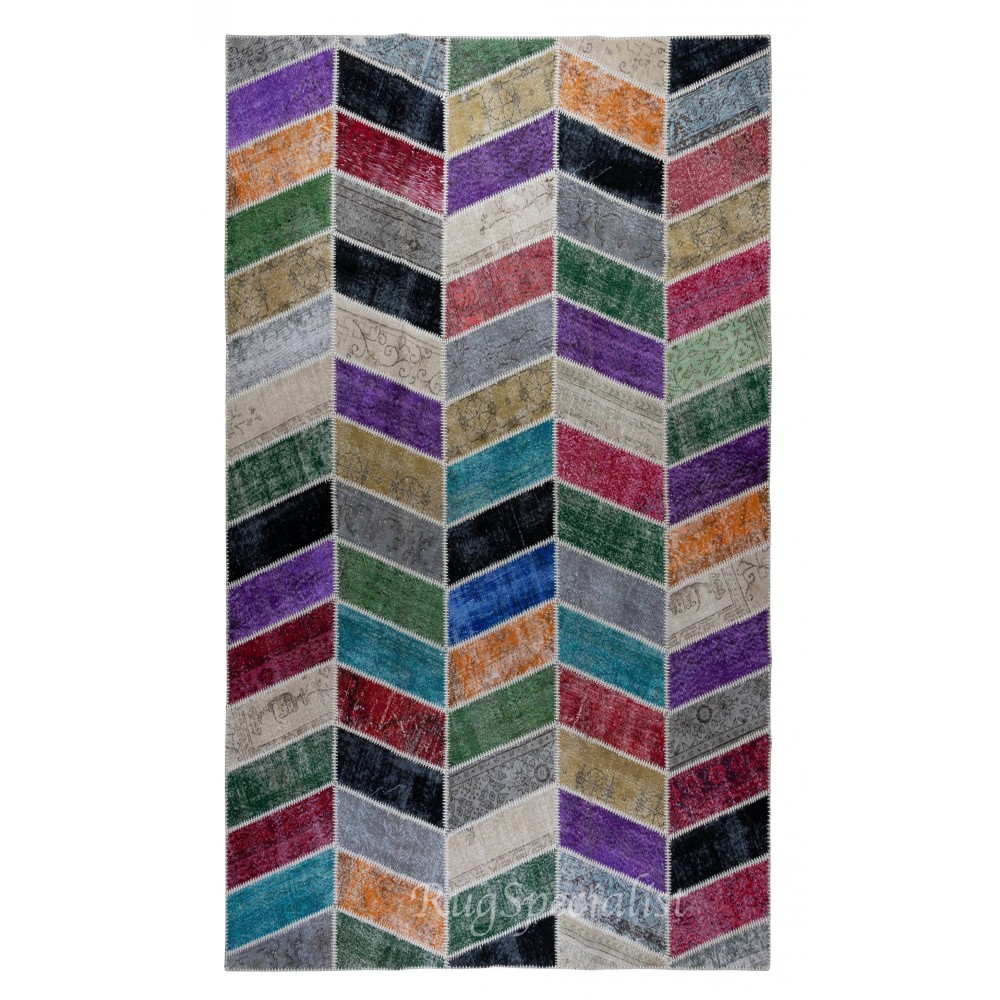 Handmade Patchwork Rug Made from Redyed Vintage Carpets. Colorful Saloon Rug