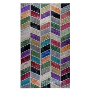 Handmade Patchwork Rug Made from Redyed Vintage Carpets. Colorful Saloon Rug