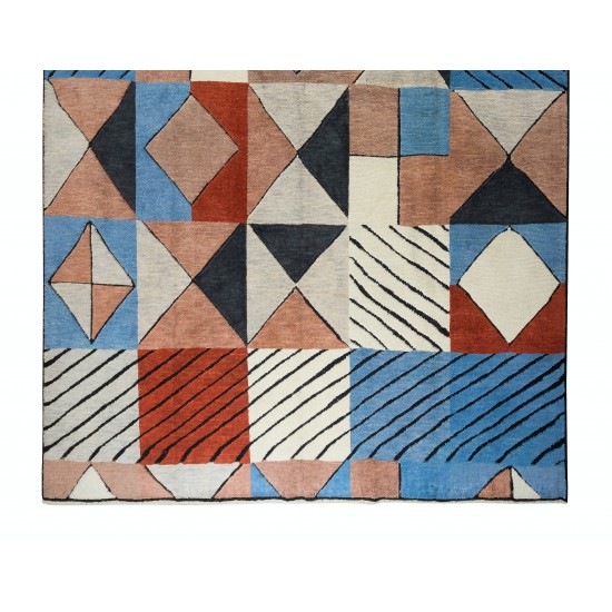 Abstract Hand Knotted "Tulu" Rug Made of 100% Wool, Custom Options Available