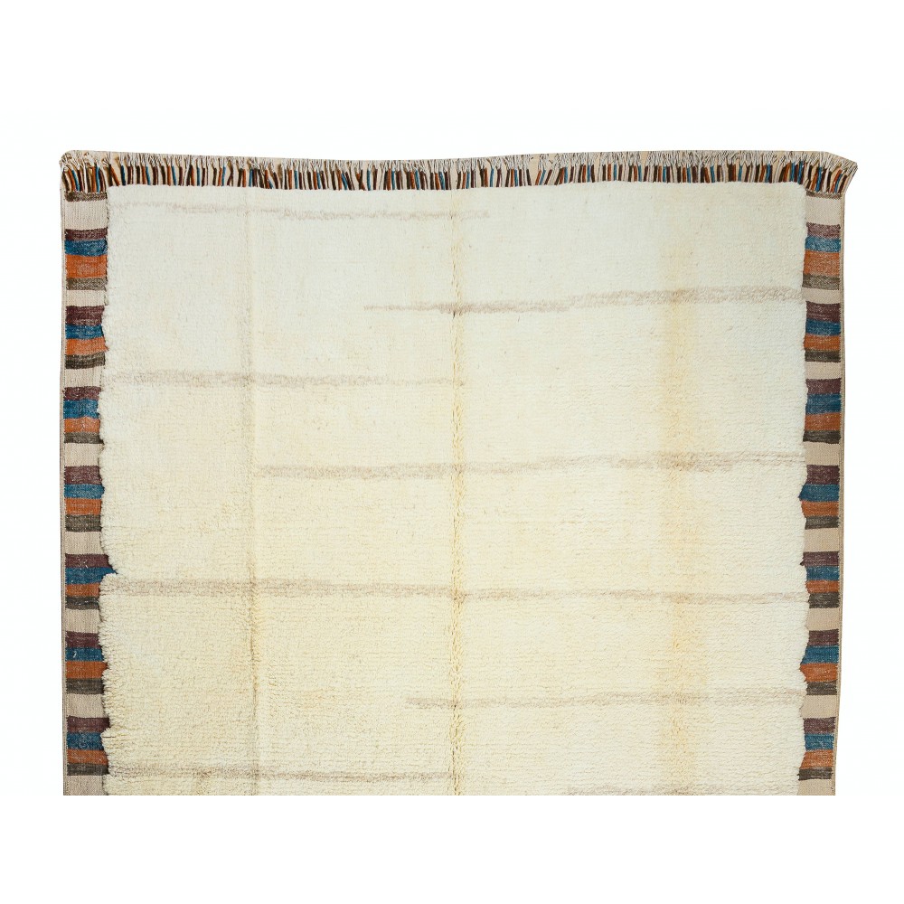 Modern Turkish Tulu Rug with Colorful Border. 100% Wool Custom Options Available
