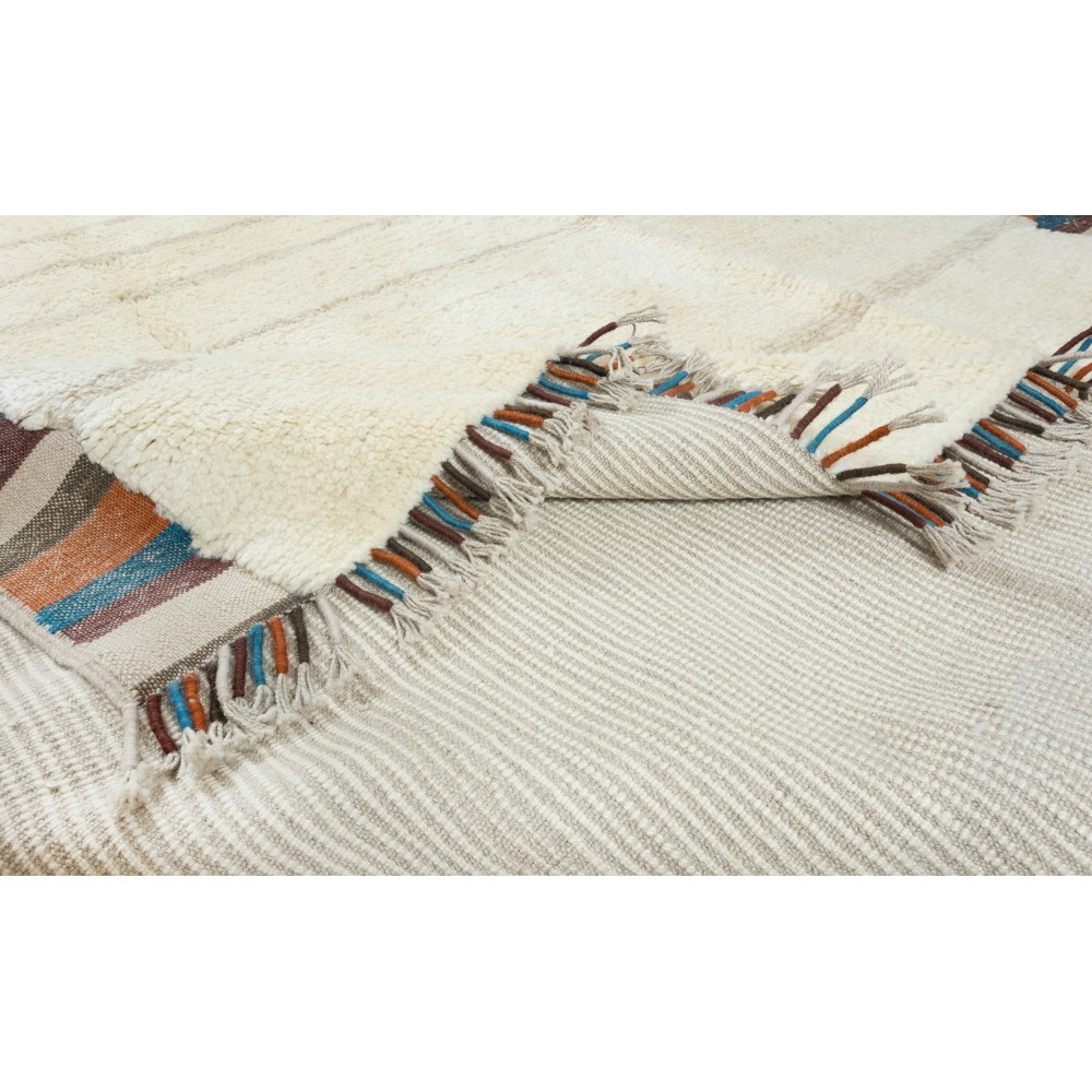Modern Turkish Tulu Rug with Colorful Border. 100% Wool Custom Options Available