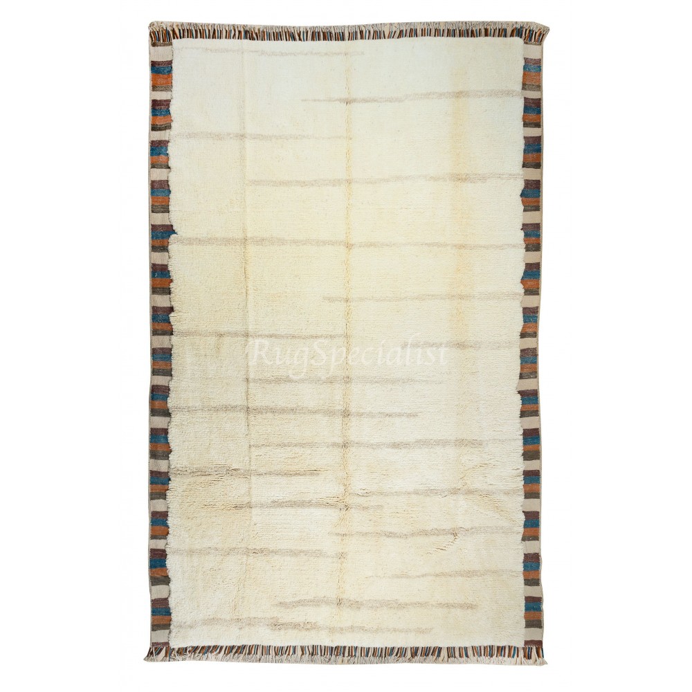 Modern Turkish Tulu Rug with Colorful Border. 100% Wool Custom Options Available